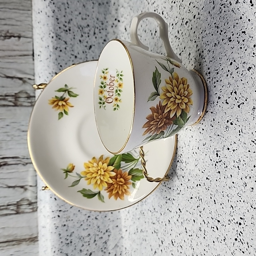 Crown Trent England Fine Bone China October Yellow Tea Cup Saucer